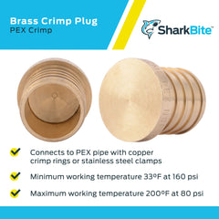 SharkBite UC520LFA Brass Crimp Plug 1 Inch Plumbing Fitting PEX PE-RT Pack of 4