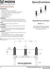 Moen 4792 Roman Tub Valve Adjustable 1/2 Inch CC Connection