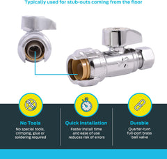 SharkBite 23037-0000LF Straight Stop Valve Brass 1/2 in x 3/8 in Quarter Turn