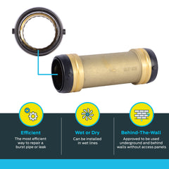 SHARKBITE UXL0654 2 Inch Slip Coupling Push-to-Connect Brass Plumbing Fitting