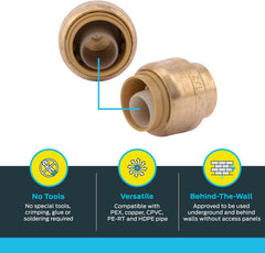 SharkBite U514LF 1/2 Inch End Cap Lead-Free DZR Brass Push-Fit Connection for PEX, Copper, CPVC