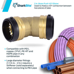 SharkBite UXL0554 2 Inch 45 Degree Elbow Push-to-Connect Brass Fitting