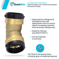 SharkBite UXL0554 2 Inch 45 Degree Elbow Push-to-Connect Brass Fitting