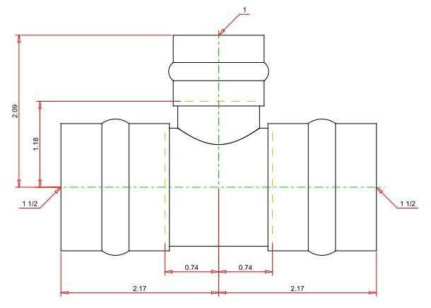 Viega ProPress 77467 Copper Reducing Tee 1-1/2 x 1-1/2 x 1 inch - Press x Press x Press