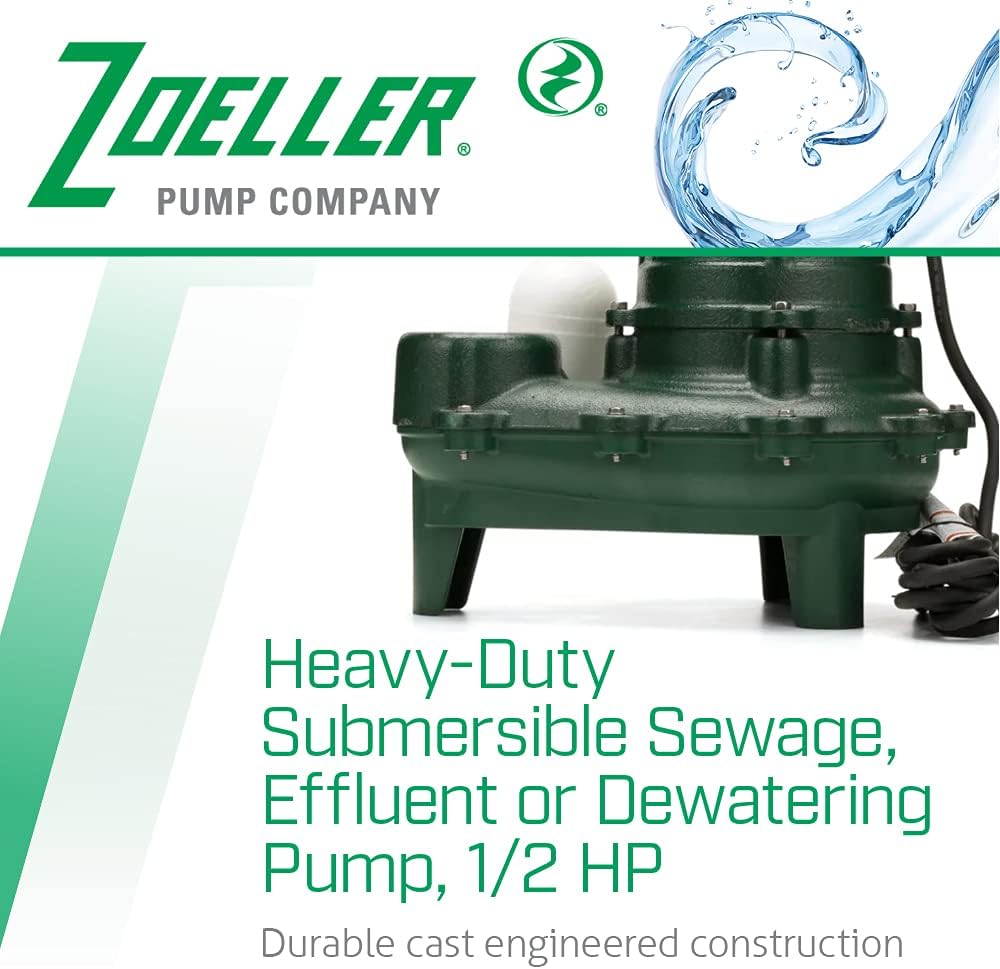 Zoeller 267-0001 Waste-Mate Sewage Pump 1/2 HP Submersible Green