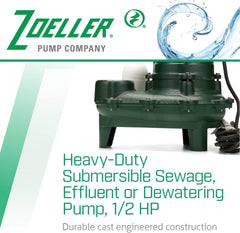 Zoeller 267-0001 Waste-Mate Sewage Pump 1/2 HP Submersible Green