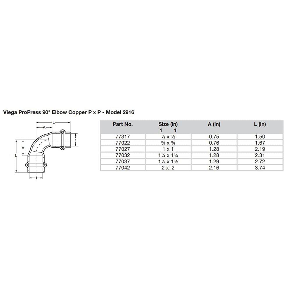 VIEGA PROPRESS 77022 ProPress 90 Degree Copper Elbow