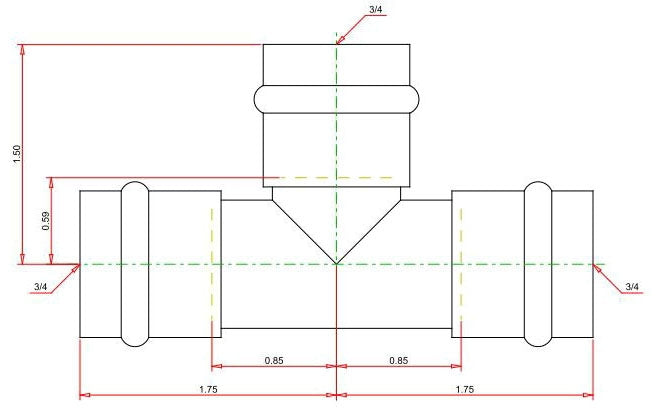 Viega 77387 ProPress Copper Tee 3/4 inch x 3/4 inch x 3/4 inch