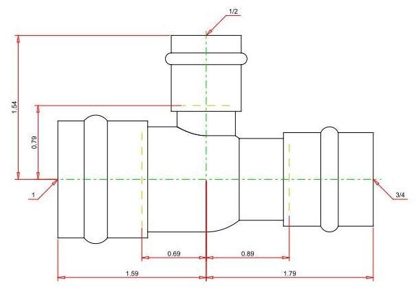 Viega 77417 ProPress Copper Reducing Tee 1 x 3/4 x 1/2 Inch 200 PSI