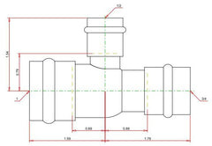 Viega 77417 ProPress Copper Reducing Tee 1 x 3/4 x 1/2 Inch 200 PSI