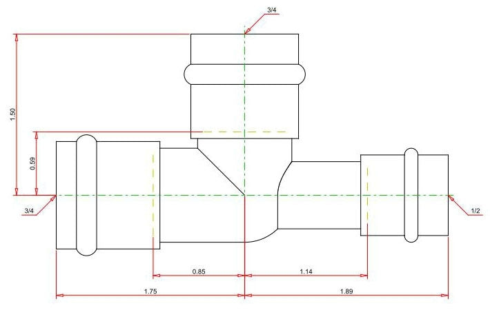 Viega 77397 ProPress Copper Tee 3/4-Inch by 1/2-Inch by 3/4-Inch PXPXP