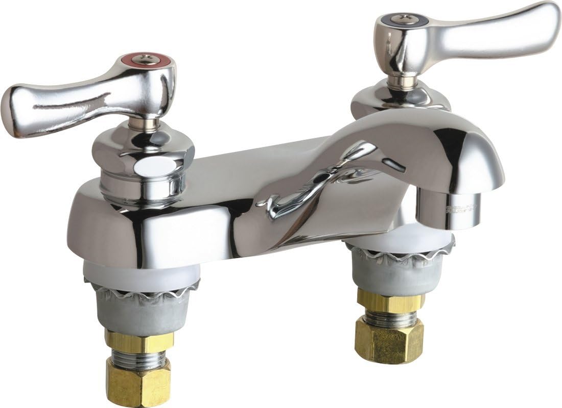 Chicago Faucets 802-VABCP Lever Handle Deck Mounted Vandal Resistant Bathroom Faucet Polished Chrome