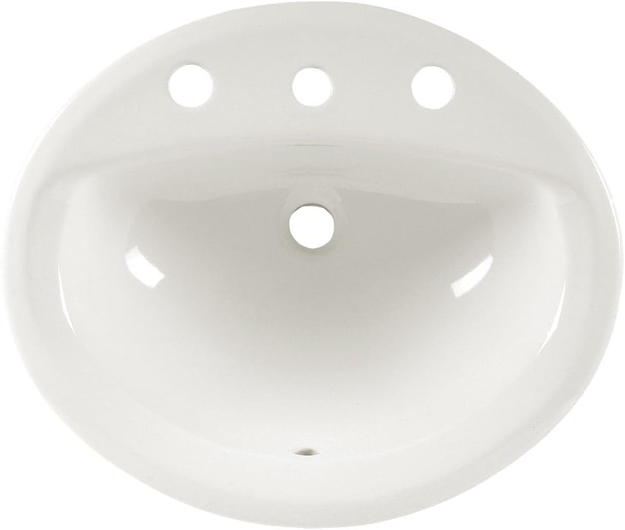 American Standard 0475020.020 Aqualyn Oval Drop-In Bathroom Sink with 3 Faucet Holes White