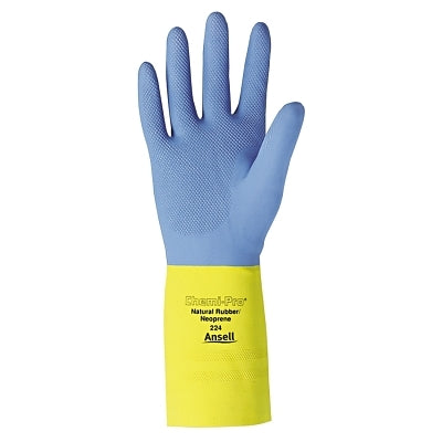 AlphaTec 87-224-10 Neoprene Gloves Cotton Flock Lined Size 10 Yellow/Blue