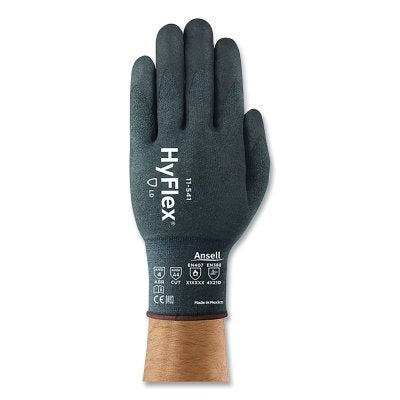 Ansell 11571080 HyFlex 11-571 Nitrile-Coated Palm Cut-Resistant Gloves, Size 8, Black/Gray