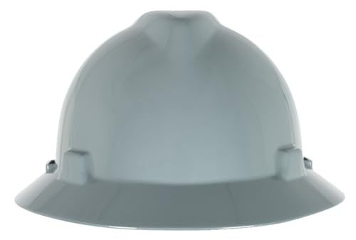 MSA 454731 V-Gard Full-Brim Hard Hat with Staz-On Pinlock Suspension | Polyethylene Shell, Superior Impact Protection, Self Adjusting Crown Straps - Standard Size in Gray