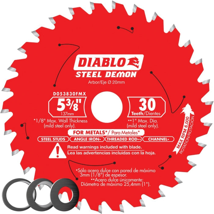 Diablo D053830FMX Steel Demon Metal Cutting Saw Blade 5-3/8 inch 30 TCG Teeth and 20mm Arbor