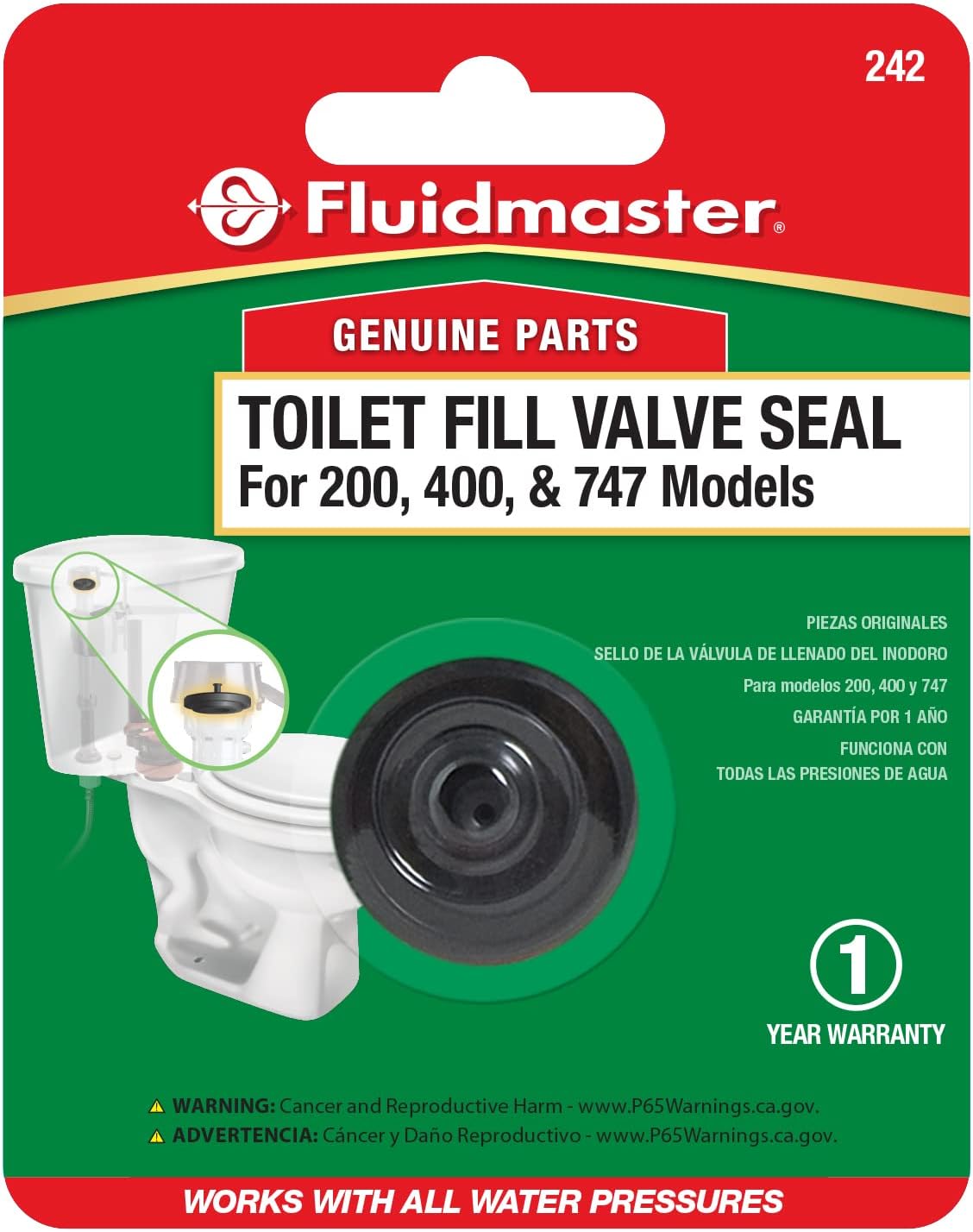 Fluidmaster 242 Toilet Fill Valve Seal Replacement Part Fits 400A Fill Valve Black