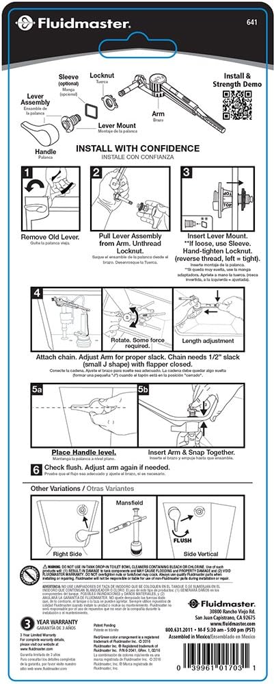 Fluidmaster 641 Perfect Fit Universal Toilet Tank Flush Lever In Chrome