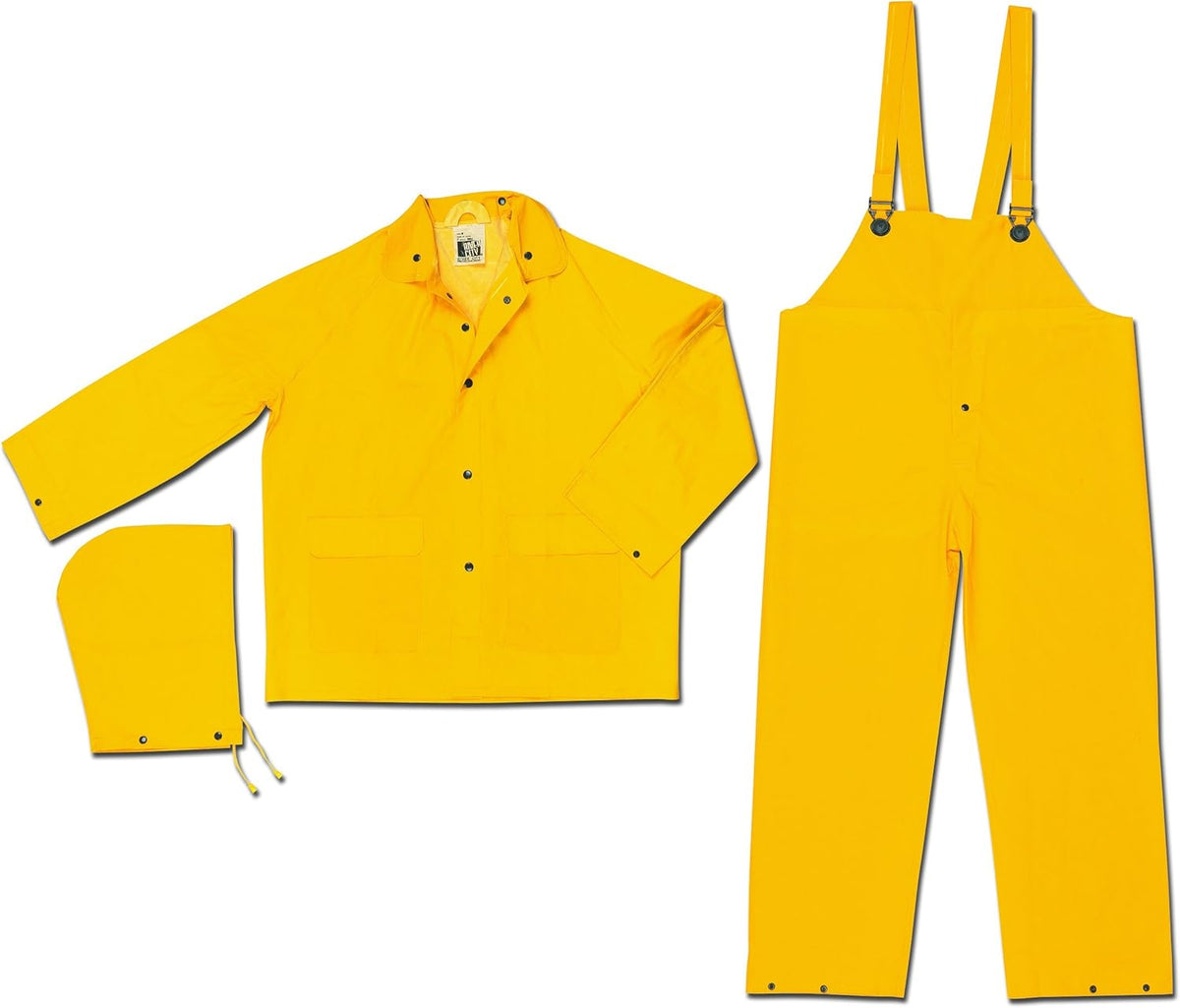 MCR Safety 2303X2 Classic PVC Polyester 3-Piece Suit with Detachable Hood and Bibpant Yellow 2X-Large