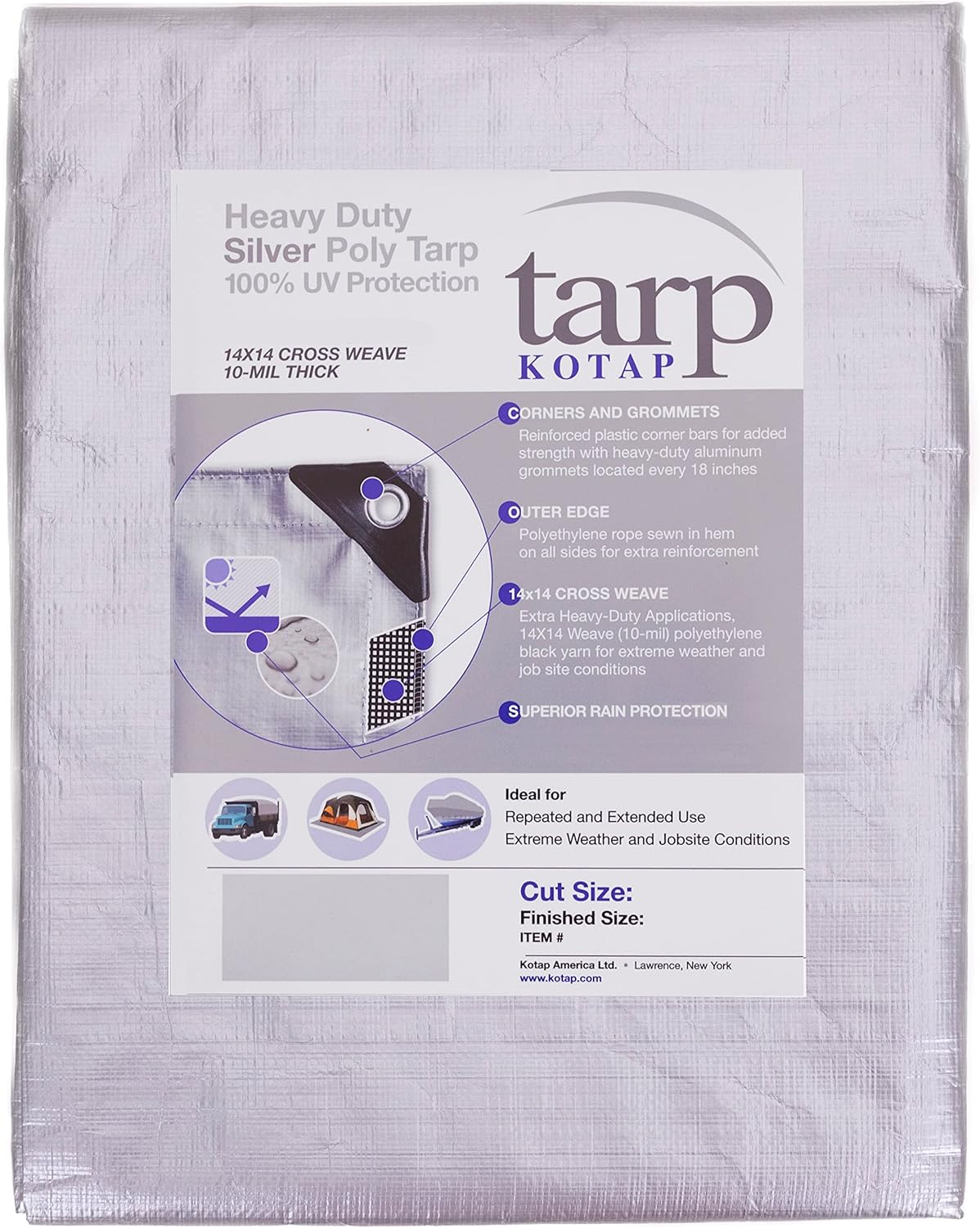 Kotap TRS-1216 12 x 16 Ft. Heavy-Duty Tarp 10-mil Silver