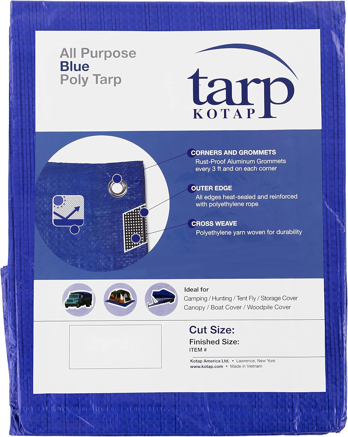 Kotap TRA-0912 All-Purpose Multi-Use 5-mil Poly Tarp Blue Cut Size 9 x 12 ft.