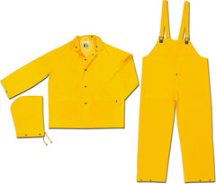 MCR Safety 2303L Classic Industry Standard PVC/Polyester 3-Piece Suit Detachable Hood Bibpants Yellow Large