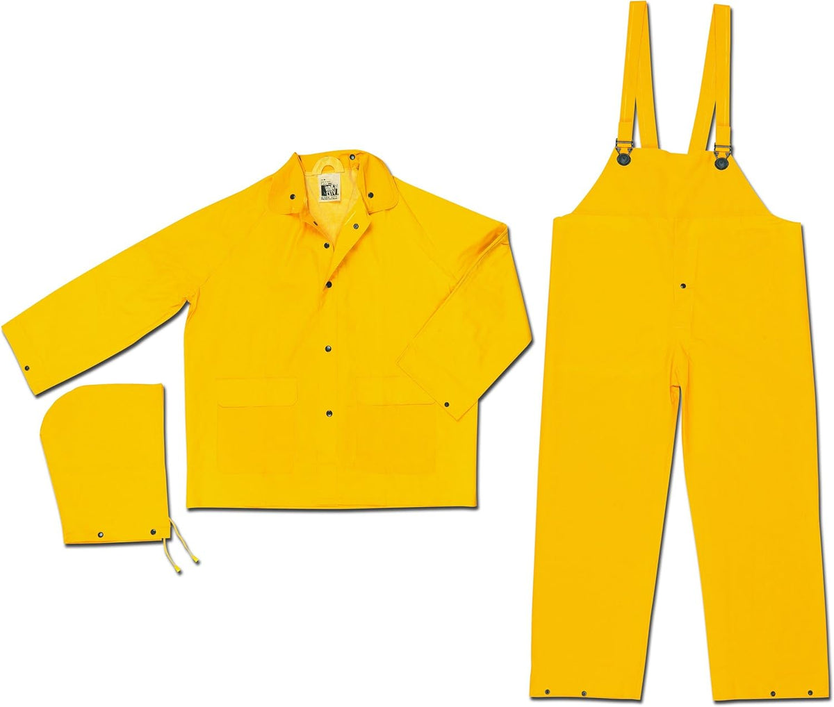 MCR Safety 2003X3 Classic PVC Polyester 3-Piece Rainsuit with Hood Yellow 3X-Large