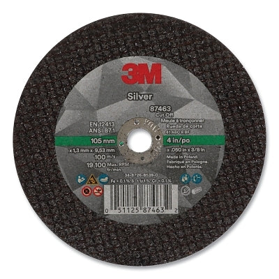 3M 7100139222 Silver Cut-Off Wheel Precision Shaped Ceramic 4 in dia 0.375 in arbor 60 Grit Center Hole Mounting