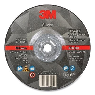 3M 7100244821 Silver Depressed Center Grinding Wheel Precision Shaped Ceramic 6 in dia 5/8 in-11 arbor 36 Grit Threaded Mounting