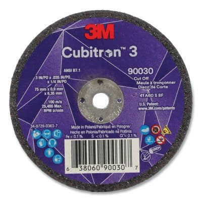 3M 7100303860 Cubitron 3 Cut-Off Wheel 3 in dia x 0.035 in Thick x 1/4 in Arbor 60+ Grit T1