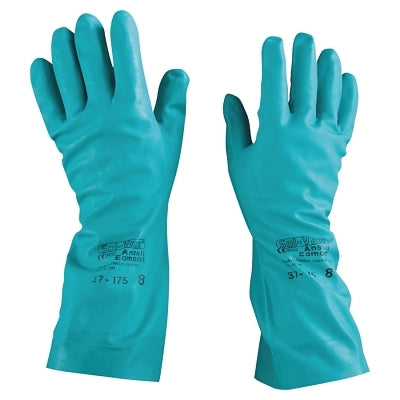 Ansell 100013 37-175 Nitrile Gloves Gauntlet Cuff Cotton Flock Lined Size 8 Green 17 mil