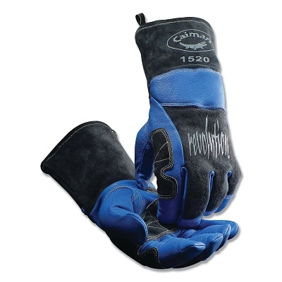 PIP Caiman 1520-L Revolution Premium Goat Grain Wool Insulated Back MIG/Stick/Plasma Welding Gloves, One Size, Black/Blue, Gauntlet Cuff