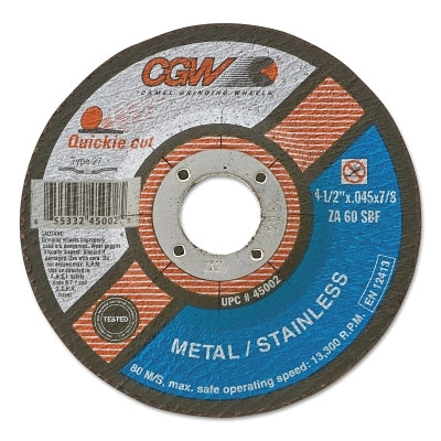 CGW Abrasives 45008 General Purpose Thin Depressed Center Wheel 7 in Dia x 0.045 in THK 7/8 in Center Hole 60 Grit