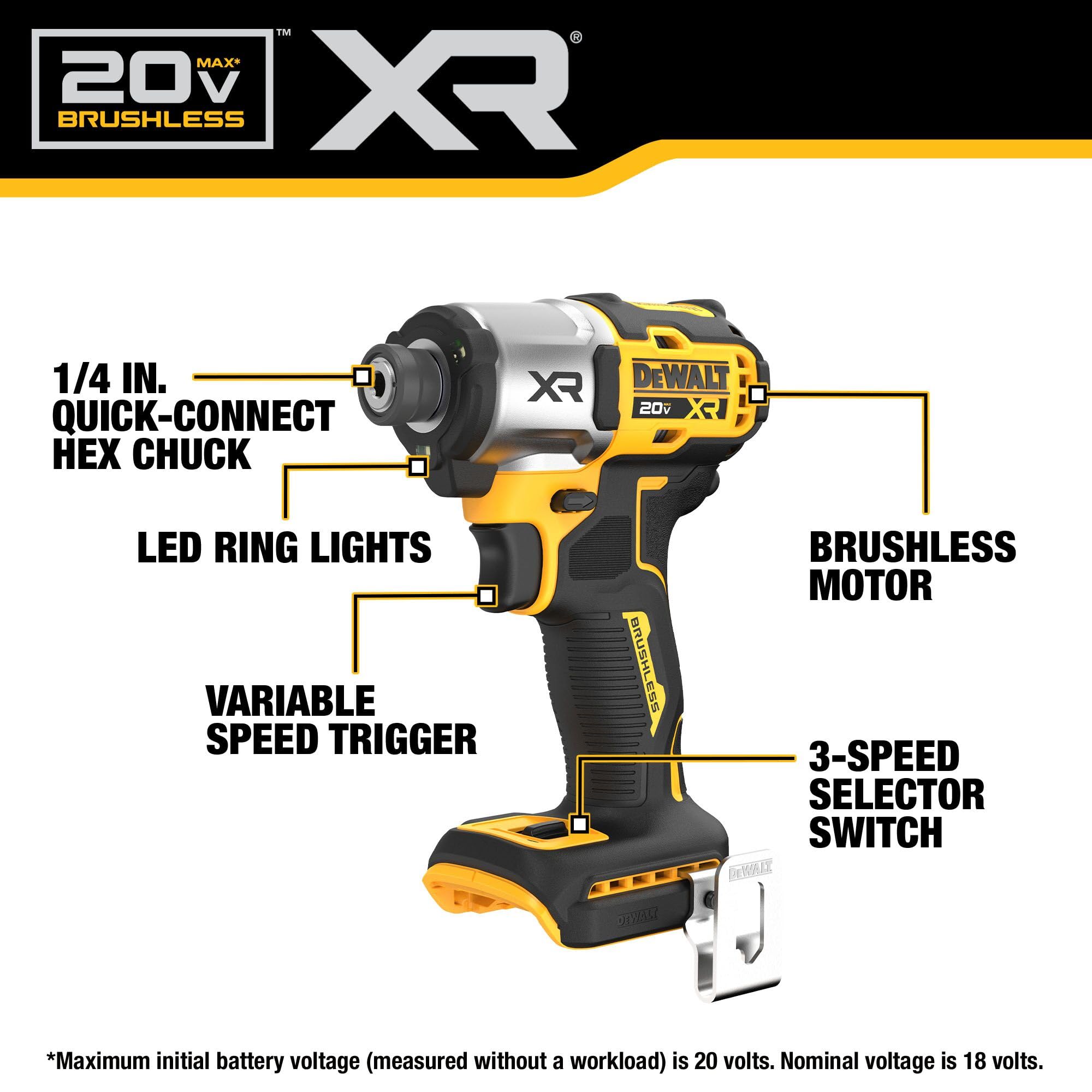 DeWalt DCF845B 20V MAX XR Impact Driver Brushless 1/4 3-Speed Bare Tool Only