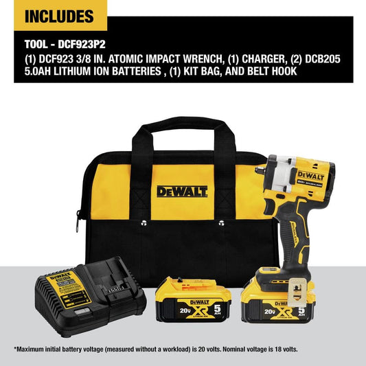 DeWalt DCF923P2 ATOMIC 20V MAX 3/8 in. Cordless Impact Wrench with Hog Ring Anvil Kit