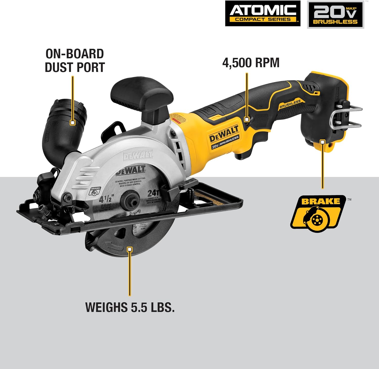 DEWALT DCS571B ATOMIC 20V MAX Circular Saw 4-1/2-Inch Tool Only