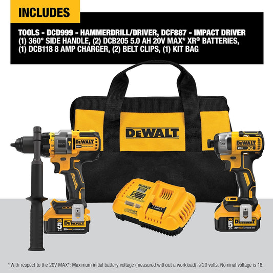 DEWALT DCK2100P2 FLEXVOLT Advantage 20V MAX Combo Kit with Hammer Drill and Impact Driver 5.0-Ah 2-Tool