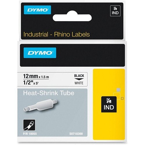 DYMO 18055 Rhino Heat Shrink Tubing for Wire and Cable, 1/2 inch x 60 feet, White