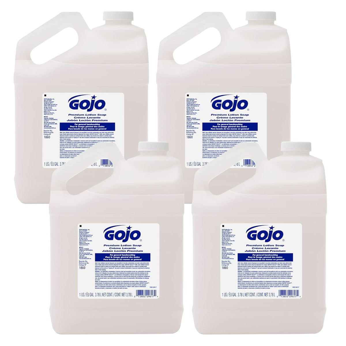 Gojo 1860-04 Premium Lotion Soap Waterfall Fragrance Gallon Pour Bottles (Pack of 4)