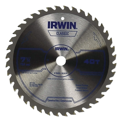 Irwin 15230ZR Classic Series Portable Corded Carbide Saw Blade 7-1/4 in Diameter 40 Tooth