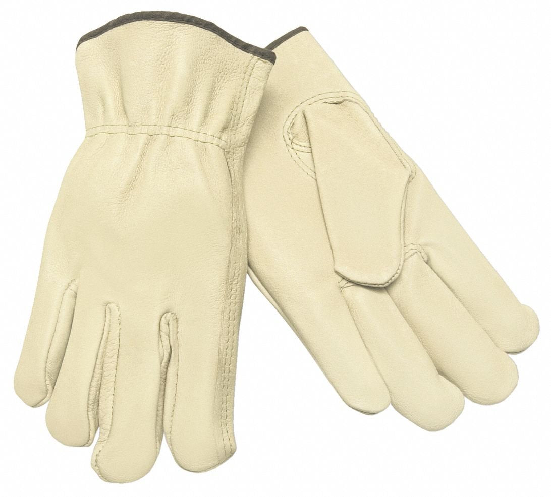 MCR Safety 3401M Leather Palm Gloves Medium Beige Shirred Keystone Thumb