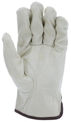 MCR Safety 3401M Leather Palm Gloves Medium Beige Shirred Keystone Thumb