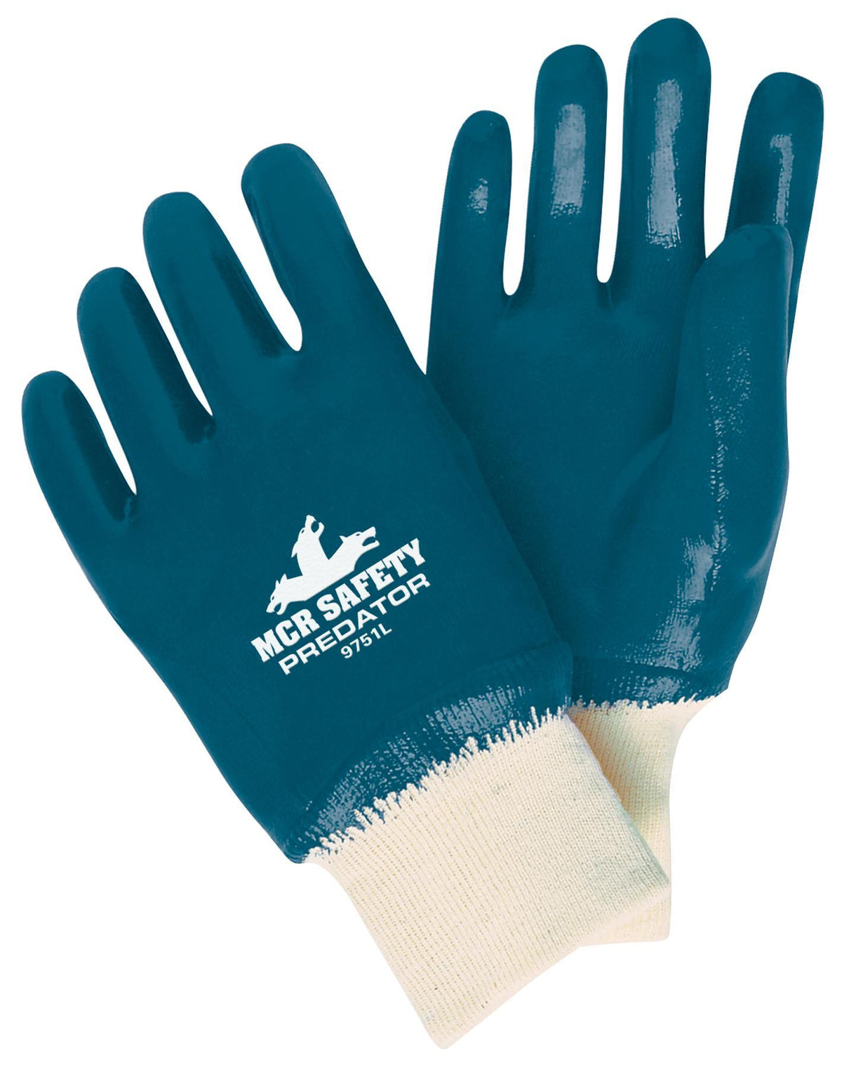 MCR Safety 9751 Predator Nitrile Coated Gloves Full Coverage Large Blue