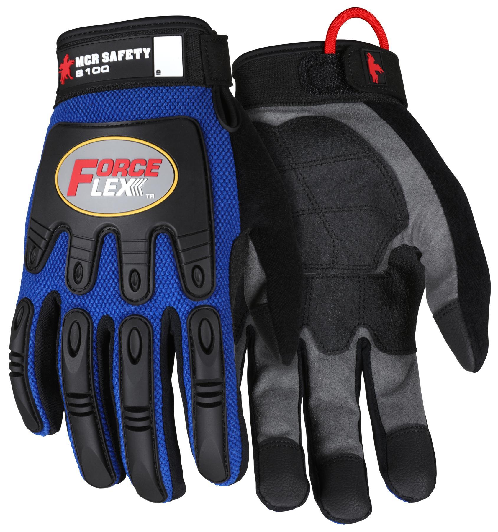 MCR Safety B100L ForceFlex Gloves Adjustable Wrist Closure Large Blue/Black