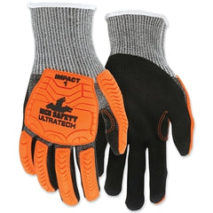 MCR Safety UT1952XL UltraTech A4/Cut Level Mechanics Knit Gloves, X-Large, Hi-Vis Orange TPR, Black Coating, Salt/Pepper Shell