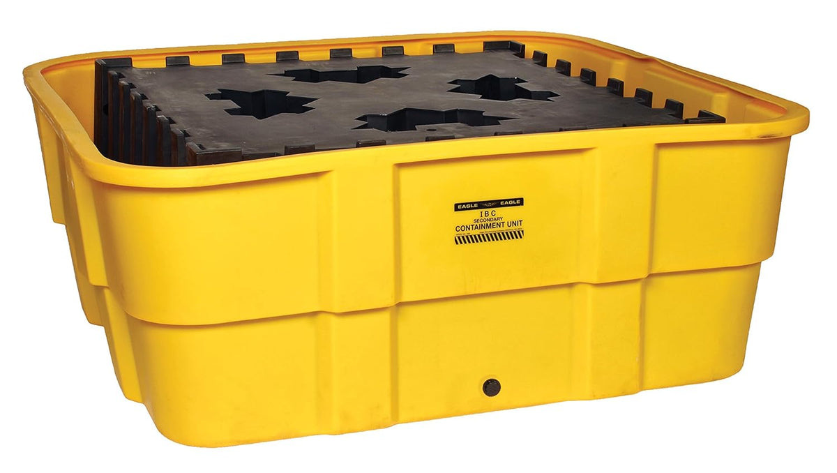 Eagle 1683D Yellow IBC Containment Unit-All Poly Tub and Platform with Drain