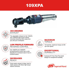 Ingersoll Rand 109XPA 3/8 inch Drive Air Ratchet Wrench 70 ft lbs 300 RPM 360 Degree Adjustable Exhaust