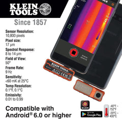 Klein Tools TI220 Thermal Imager for Android Devices 10800 Pixels Three Color Palettes High/Low Temperatures