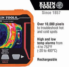 Klein Tools TI250 Rechargeable Thermal Imaging Camera 3 Color Palettes High/Low Temperature Points